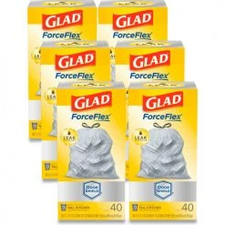 Glad® Tall Kitchen Drawstring Trash Bags, 13 Gal, 0.72 mil, 23.75" x 24.88", White, 240/Case 45 Glad® Tall Kitchen Drawstring Trash Bags, 13 Gal, 0.72 mil, 23.75" x 24.88", White, 240/Case -Cheap Trash & Recycling Store CLO79008 24