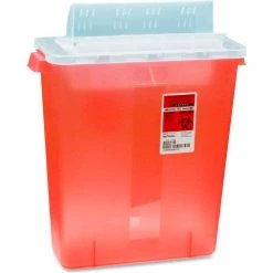 Covidien 3-Gallon Biohazard Sharps Container with Lid, 13-3/4"W x 6"D x 16-1/4"H, Transparent Red