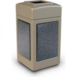 Commercial Zone PolyTec™ Square Waste Container, Beige with Pepperstone Stone Panels, 42-Gallon