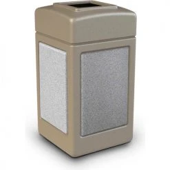 Commercial Zone PolyTec™ Square Waste Container, Beige with Ashtone Stone Panels, 42-Gallon