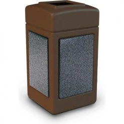 Commercial Zone PolyTec™ Square Waste Container, Brown with Pepperstone Stone Panels, 42-Gallon