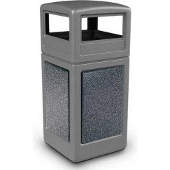 Commercial Zone PolyTec™ Square Waste Container w/Dome Lid, Gray w/Pepperstone Stone Panels, 42-Gallon
