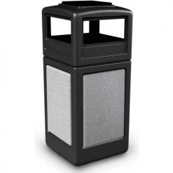 Commercial Zone PolyTec™ Square Waste Container w/Ashtray Lid, Black w/Ashtone Stone Panels, 42-Gallon