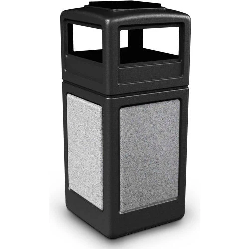 Commercial Zone PolyTec Square Waste Container w/Ashtray Lid, Black w/Ashtone Stone Panels, 42-Gallon 1 Commercial Zone PolyTec Square Waste Container w/Ashtray Lid, Black w/Ashtone Stone Panels, 42-Gallon