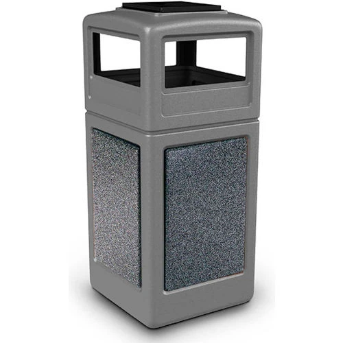 Commercial Zone PolyTec Square Waste Container, Ashtray Lid, Gray w/Pepperstone Stone Panels, 42-Gallon 1 Commercial Zone PolyTec Square Waste Container, Ashtray Lid, Gray w/Pepperstone Stone Panels, 42-Gallon