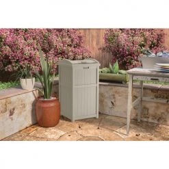 Suncast Plastic Square Trash Can Hideaway, 24 Gallon, Taupe -Cheap Trash & Recycling Store GH1732 ENV