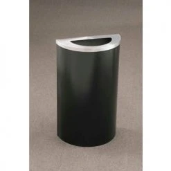 Glaro Steel Half Round Open Top Trash Can, 14 Gallon, Satin Black/Aluminum Lid