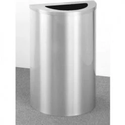 Glaro Steel Half Round Wall Mount Trash Can, 14 Gallon, Satin Aluminum
