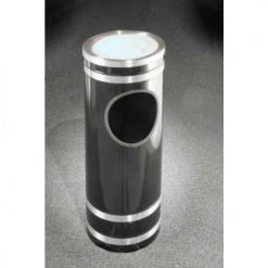 Glaro 3 Gallon Ash/Trash Receptacle w/Sand Cover, Satin Black/Satin Aluminum Band - 1956-BK-SA