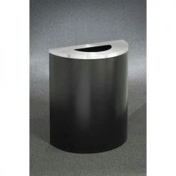 Glaro Steel Half Round Trash Can, 29 Gallon, Satin Black/Satin Aluminum Lid