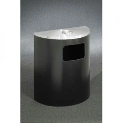 Glaro 24 Gal Half Round Ash/Urn Side Opening Waste Receptacle, Satin Black/Satin Aluminum-2494-BK-SA