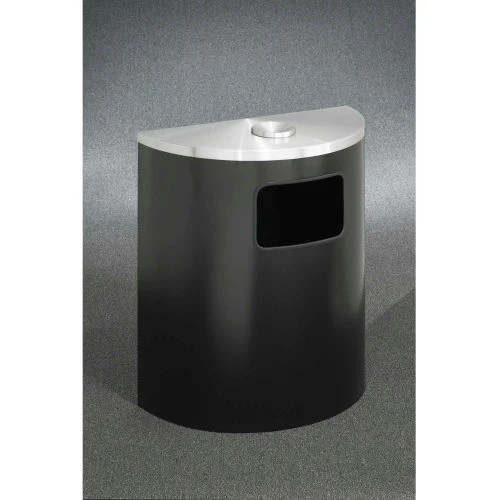 Glaro 24 Gal Half Round Ash/Urn Side Opening Waste Receptacle, Satin Black/Satin Aluminum-2494-BK-SA 1 Glaro 24 Gal Half Round Ash/Urn Side Opening Waste Receptacle, Satin Black/Satin Aluminum-2494-BK-SA