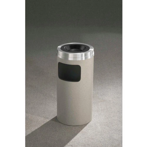 Glaro 17 Gallon Ash/Trash Receptacle w/Sand Cover, Satin Black/Satin Aluminum Lid - C2031-BK-SA 1 Glaro 17 Gallon Ash/Trash Receptacle w/Sand Cover, Satin Black/Satin Aluminum Lid - C2031-BK-SA