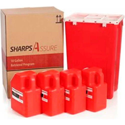 Post Medical Sharps Assure 18 Gallon Retrieval Program with Four 2 Gallon Sharps Containers 1 Post Medical Sharps Assure 18 Gallon Retrieval Program with Four 2 Gallon Sharps Containers