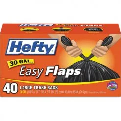 Hefty® Easy Flaps Trash Bags, 30 Gal, 0.85 mil, 30" x 33", Black, 240/Case