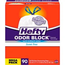 Hefty® Strong Tall Kitchen Drawstring Bags, 13 Gal, 0.9 mil, White, 90/Box, 3 Boxes/Case