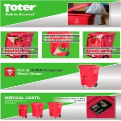 Toter Regulated Medical Waste Cart With Bio Hazard Logo, 32 Gallon - Red -Cheap Trash & Recycling Store RMN32 00RED 07