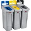 Rubbermaid Slim Jim Recycling Station, Landfill/Paper/Bottles & Cans, (3) 23 Gallon - 2007917