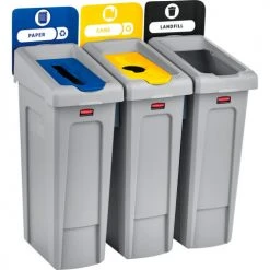 Rubbermaid Slim Jim Recycling Station, Landfill/Paper/Bottles & Cans, (3) 23 Gallon - 2007917