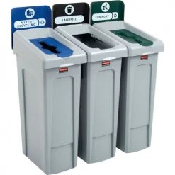 Rubbermaid® Slim Jim Recycling Station, Landfill/Mixed Recycling/Compost, (3) 23 Gal. Cap. -Cheap Trash & Recycling Store RUE 2007918