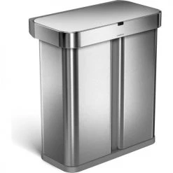 simplehuman® Dual Compartment Sensor Can, Voice & Motion Control, 15.3 Gal, Brushed - ST2036 -Cheap Trash & Recycling Store SIM ST2036