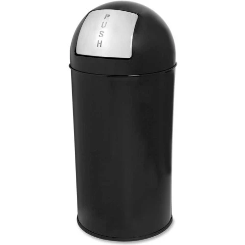 Genuine Joe Classic Steel Round Trash Can W/Push Door Dome Top, 12 Gallon, Black 1 Genuine Joe Classic Steel Round Trash Can W/Push Door Dome Top, 12 Gallon, Black