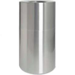 Genuine Joe Aluminum Round Weather Resistant Trash Can W/Open Flat Top, 35 Gallon, Silver