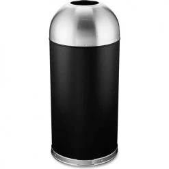 Genuine Joe Stainless Steel Round Dome Top Trash Can W/Galvanized Liner, 15 Gallon, Black/Silver