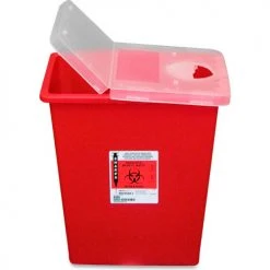 Covidien Biohazard Sharps Container with Hinged Lid, 8-Gallon Capacity, Red