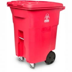 Toter 2-Wheel Medical Waste Cart w/Casters, 96 Gallon Red - RMC96-00RED