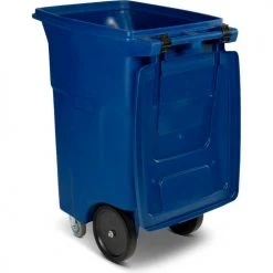 Toter Heavy Duty Two-Wheel Trash Cart w/Casters, 64 Gallon Recycling Blue - ACC64-00BLU -Cheap Trash & Recycling Store Toter 64Gallon CasterCart Blue ACC64 BackAngleOpenLid