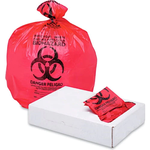 Linear Low Density Health Care Trash Trash Bags, 45 Gal, 1.3 mil, Red, 100/Case 2 Linear Low Density Health Care Trash Trash Bags, 45 Gal, 1.3 mil, Red, 100/Case - Image 2