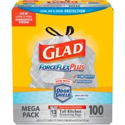 Glad® ForceFlex Tall Kitchen Drawstring Trash Bags - White, 13 Gal, 0.9 Mil, 100/Box - 70427 -Cheap Trash & Recycling Store UNT CLO70427
