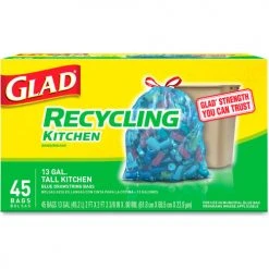 Glad® Tall Kitchen Blue Recycling Bags, 13 Gal, 0.9 mil, 27.38" x 24", Translucent Blue, 45/Box -Cheap Trash & Recycling Store UNT CLO78542BX