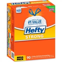 Hefty® Strong Tall Kitchen Drawstring Trash Bags - White, 13 Gal, 0.9 Mil, 90/Box -RFPE84574