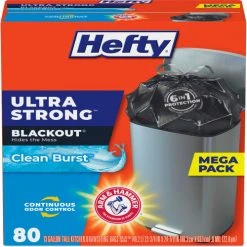 Hefty&#174, Ultra Strong BlackOut Tall-Kitchen Drawstring Bags, 13 gal, 0.9 mil, Black, 80/Box