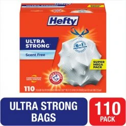 Hefty&#174, Ultra Strong Tall Kitchen and Trash Bags, 13 gal, 0.9 mil, White, 110/Box