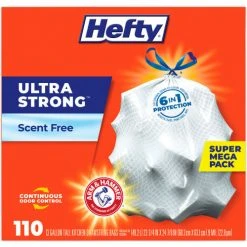 Hefty&#174, Ultra Strong Tall Kitchen and Trash Bags, 13 gal, 0.9 mil, White, 330/Carton