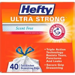 Hefty&#174, Ultra Strong Tall Kitchen and Trash Bags, 13 gal, 0.9 mil, White, 40/Bx, 6 Boxes/Carton