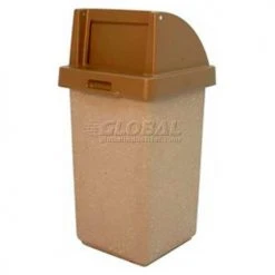 Wausau Tile Concrete Waste Receptacle W/Gray Push Door Lid, 20" X 20" Gray/Tan