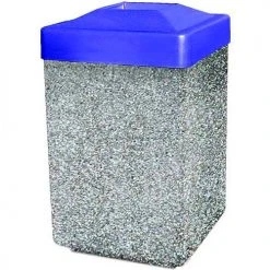 Wausau Tile Concrete Waste Receptacle W/Blue Plastic Pitch In Top - 25" X 25" Gray/Tan