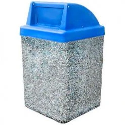 Wausau Tile Concrete Waste Receptacle W/Blue Push Door Top - 25" X 25" Gray/Tan