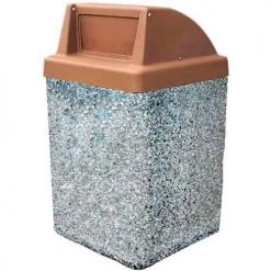 Wausau Tile Concrete Waste Receptacle W/Brown Push Door Top - 25" X 25" Gray/Tan