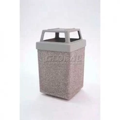 Wausau Tile Concrete Waste Receptacle W/Blue Plastic 4 Way Top - 25" X 25" Gray/Tan