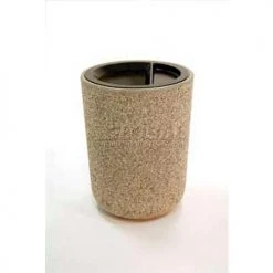 Wausau Tile Concrete Waste Receptacle W/Black Aluminum Ash N Trash Top - 24" Dia x 33" Sand