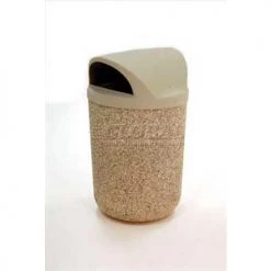 Wausau Tile Concrete Waste Receptacle W/Blue Plastic Dome Top Lid, 24" Dia x 44" Sand