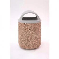 Wausau Tile Concrete Waste Receptacle W/Red Plastic Dome Top Lid, 26" Dia x 44" Gray/Tan