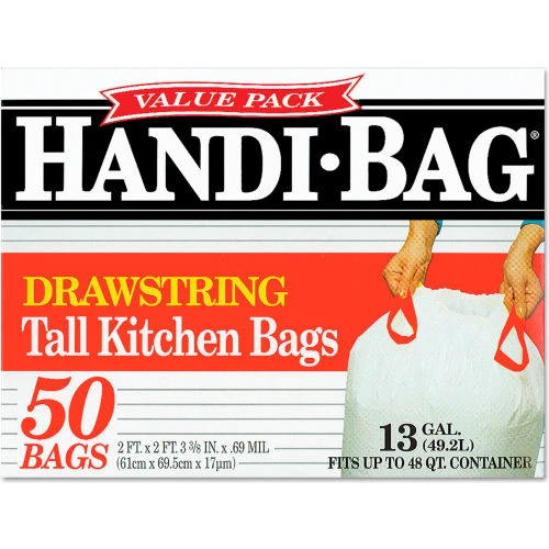 Drawstring Kitchen Bags, 13 Gal, 0.6 mil, 24" x 27.4", White, 50/Box, 6 Boxes/Case 2 Drawstring Kitchen Bags, 13 Gal, 0.6 mil, 24" x 27.4", White, 50/Box, 6 Boxes/Case - Image 2