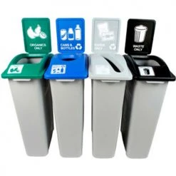 Busch Systems Waste Watcher Quad-Cans&Bottles/Organics/Paper/Waste,92 Gal.GRN/BL/GY/BLK- 101082