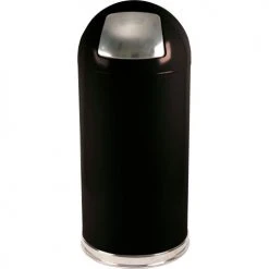 Witt Industries Witt Standard Steel Round Trash Can W/Push Door Dome Top, 15 Gallon, Black